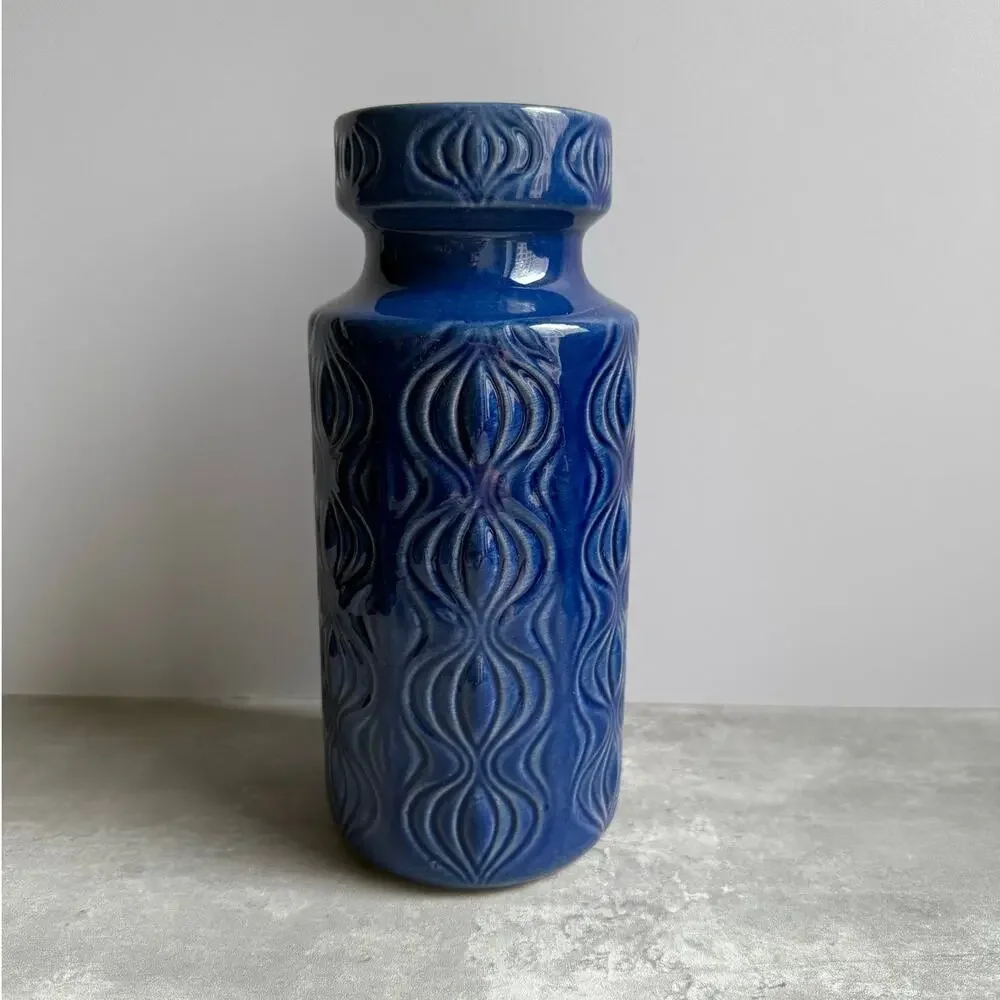 Scheurich 285-23 Amsterdam Blue Ceramic Onion Vase MCM Fat Lava West Germany 70s